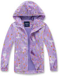 Girls Rain Jackets Lightweight Waterproof Hooded Rain Coat